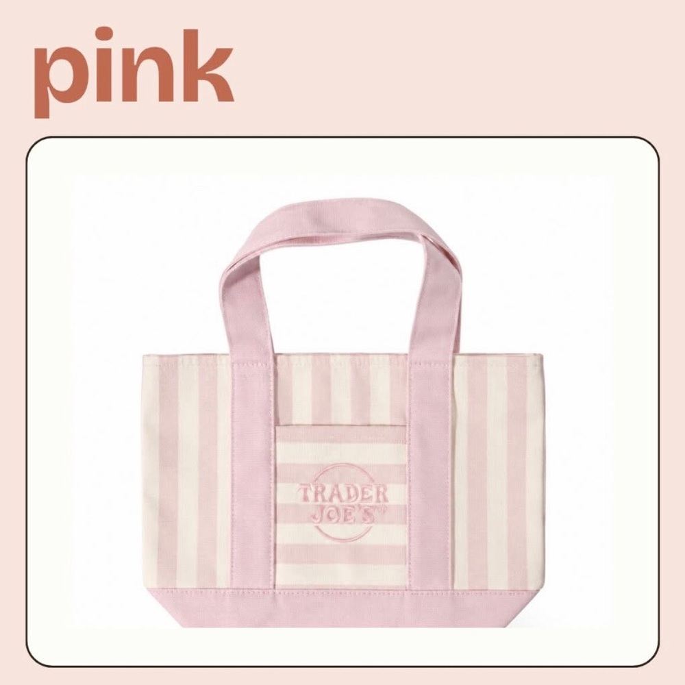 Trader Joe’s pink stripe summer mini canvas tote NWT